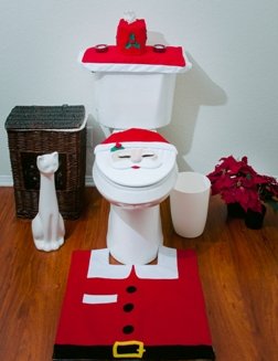 OliaDesign Christmas Decorations Happy Santa Toilet Seat Cover and Rug Set