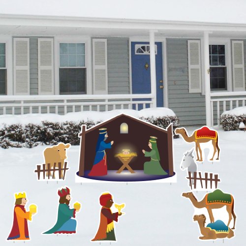 Nativity Scene – Christmas Yard Decoration Set – 8 Pcs Total with 17 Short Stakes