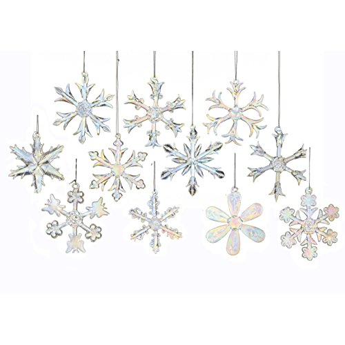 Kurt Adler 2″ Glass Iridescent Snowflake Ornaments, 12-Piece Set