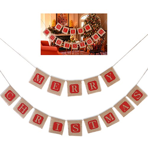 Tinksky Merry Christmas Burlap Banners Garlands for Holiday Party Decoration