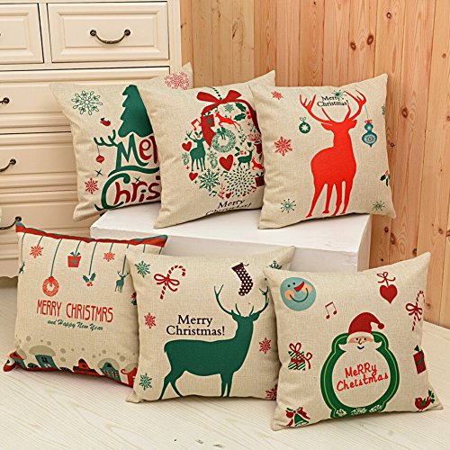 Christmas Decorations-BLUETTEK Santa Series Cotton Linen Throw Pillow Case 18 Inch by 18 Inch, (Set of 6)