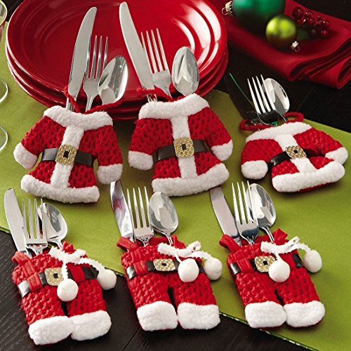 6pcs Santa Suit Christmas Silverware Holder Pockets