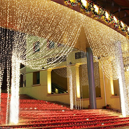 AGPtek 3Mx3M 300 LED Outdoor Indoor LED String Fairy Light Curtain Light Christmas Xmas Party Wedding Celebration Home Garden Decoration 110V Warm White
