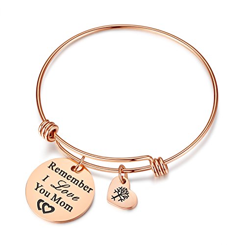 Women Jewelry Remember I Love You Mom Adjustable Bangle Bracelets with Heart Tree of Life Charm, Mothers Day Gifts for Women, Mom, Grandmother from Daughter Son, Mom in law Gifts (mom-rose gold)