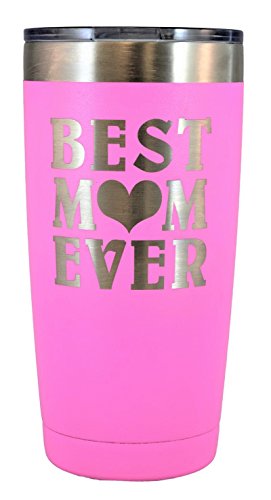 MOM GIFT – Engraved BEST MOM EVER Stainless Steel Polar Camel Tumbler 20 oz Vacuum Insulated Large Travel Coffee Mug Hot & Cold Drinks Birthday Christmas Mothers Day Beach Pool Party (Pink)