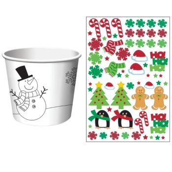 Creative Converting 6 Count Kids Activity Treat Cups with Christmas Stickers, White