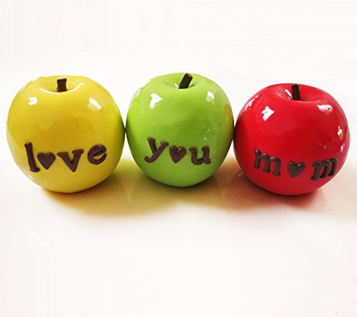 Gift for Mom Love You Mom Apple set of 3 with Glossy Finish Clay Decor Ideal for Mums Birthday or Mothers Day Present Perfect Mom Gift Idea Christmas Gift for Mom