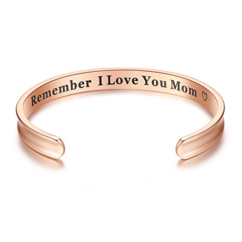 For Mother’s Day Gifts – ‘Remember I Love You Mom’ Cuff Bangle Bracelets Jewelry for Women, Birthday Gifts for Mom from Daughter Son, Thanksgiving, Christmas, Anniversary Day Gifts (Rose Gold)