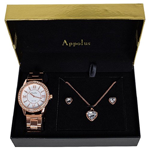 Watch Gift Set Rose Gold Tone by Appolus- Christmas Gifts For Women Girlfriend Wife Mom Birthday Graduation Anniversary (RoseGold1)