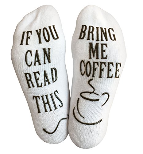 Luxury Cotton “Bring Me Coffee” Funny Socks – Perfect Secret Santa Present, Gag Gift or Novelty Christmas Gift Idea for Men and Women – Best White Elephant Gift Idea For Coffee Lover