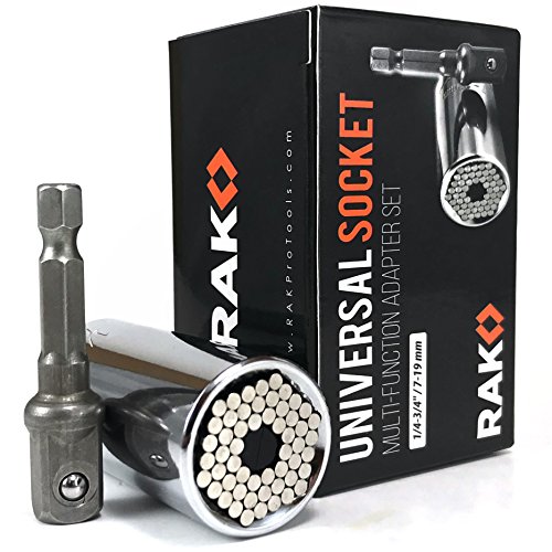 RAK Universal Socket Grip (7-19mm) Multi-Function Ratchet Wrench Power Drill Adapter 2Pc Set (Silver) – Best Unique Tool and Christmas Gift for DIY Handyman, Father/Dad, Husband, Boyfriend, Men, Women