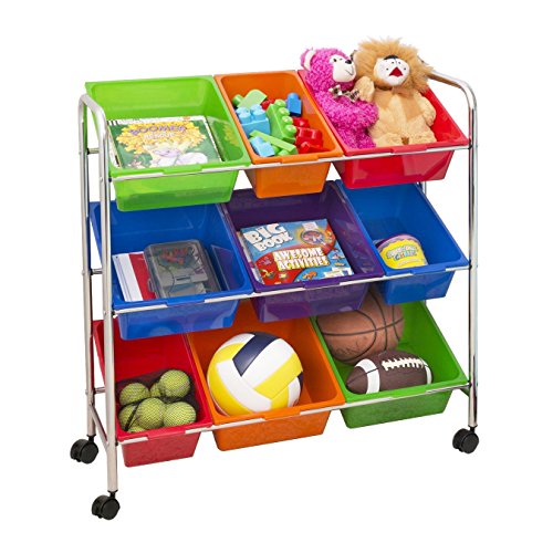 Seville Classics Mobile Toy Storage Organizer, 9-Bins in Fun Colors