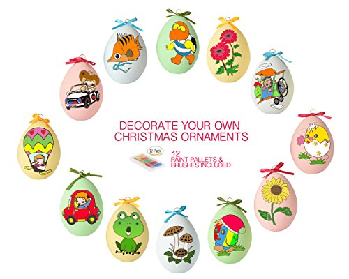 12 Hanging Ornaments Christmas Tree Decor – Kids Paint-It-Yourself Christmas Ornaments Arts ‘n’ Crafts Fun Holiday Activity- Christmas Stocking Stuffers; Party Favors; Christmas Paint Kit For Kids