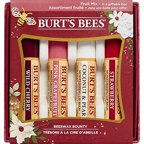 Burt’s Bees Beeswax Bounty Assorted Fruit Lip Balm Holiday Gift Set, 4 Lip Balms – Wild Cherry, Pink Grapefruit, Coconut & Pear and Strawberry