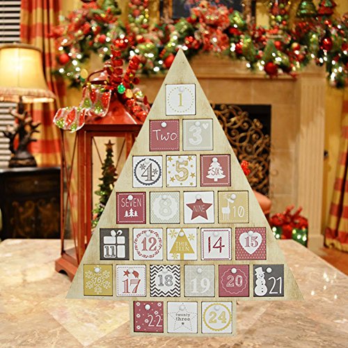 Maggift Countdown to Christmas Wooden Advent Calendar with 24 Storage Drawers, 15’’ Tall